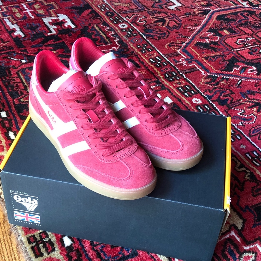 Gola Womens Red Suede Sneakers with White Stripes